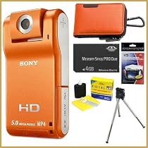 Sony MHSPM1/D Webbie HD MP4 and 5MP all-in-one Camera in Orange + Accessory Bundle