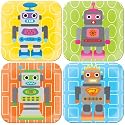 French Bull 8-Inch Melamine Square Plate Set, Robot Kids, Set of 4