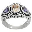 Silvertone Purple and Orange Cubic Zirconia Ring (Sizes 5 - 9 available)