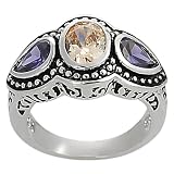 Tressa Silvertone Purple and Orange Cubic Zirconia Ring (Sizes 5 - 9 available)