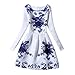 Caracilia Women Long Sleeve Vintage Style White Floral Print Dress