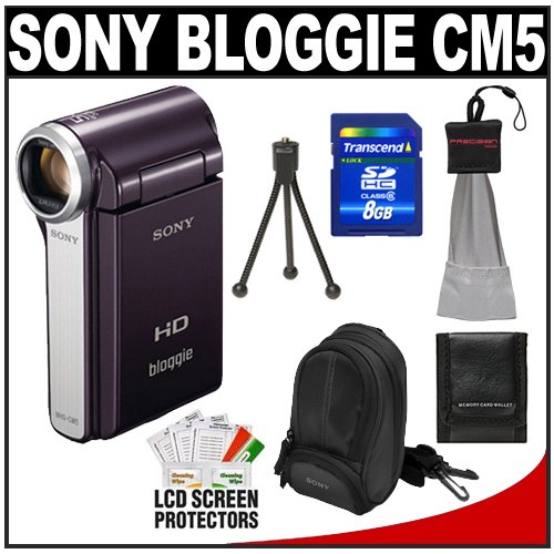 Sony Bloggie MHS-CM5 1080 HD Video Camera Camcorder (Violet) + 8GB Card + Case + Accessory Kit