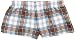  : Brown and Light Soft Blue Plaid Check Flannel Cotton Girl Boxers Mini Itty Bitty Shorts 1" Inseam, Covered elastic waist, 100% cotton, available in 5 adult sizes