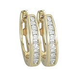 14K Yellow Gold 1/4 ct. Round and Baguette Cut Diamond Huggie Earrings