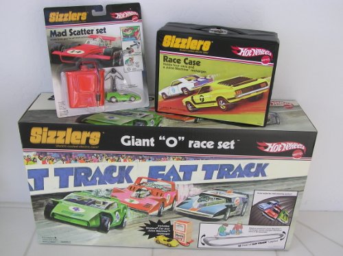 Hot Wheels Sizzlers Giant O Race Track Set Bundle. Bundle includes 1 Extra Car & 1 Extra Charger & Race Case. The Hotwheels Sizzler track set includes 1 sizzler car and 1 Juice Machine charger. In addtion you get: 1 Mad Scatter set which includes