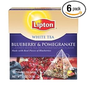 Lipton Pyramid Tea Bags, White With Blueberry Pomegranate, 18-Count Tea Bags (Pack of 6)
