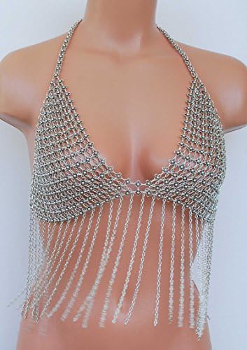 Handmade Silver Plated Metal Cage Bra, Unique Design Gypsy Top, Chainmail style costume by Gobish