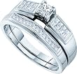 Stunning 2pc. 14k. White Gold Genuine Princess Cut Diamond Bridal Set " Size 7 "