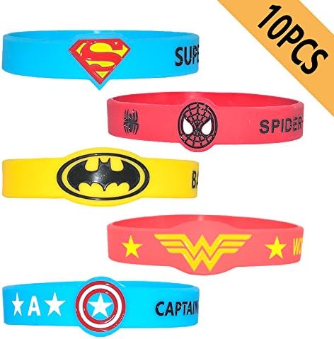10 PCS SuperHero Bracelet,100%Silicone,Party Favors,Party Supplies,Costume Accessories, Different Size, Different Colors, Suitable For All People
