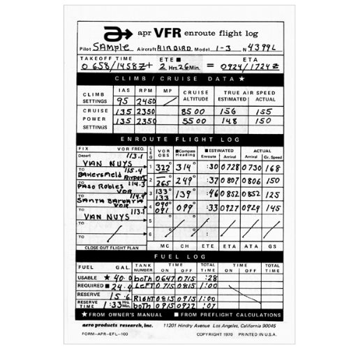 VFR Flight Planning Log Pad