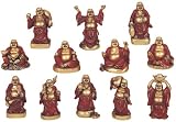 Set Of 12 Hotei Buddha Gold Design Collectible Statue Figurine Décor