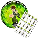 Ben 10 7.5" Circular Edible Icing Cake Topper & Personalised Message - PLUS 24 Wafer fairy cake toppers 40mm ea approx [Please use the GIFT MESSAGE facility at the checkout for your message]