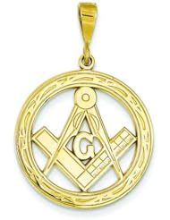 14K Yellow Gold Masonic Pendant Free Mason Symbol Charm