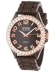 Golden Classic Womens 2220_rosegoldbrown "Glam Jelly" Rhinestone Brown Silicone Watch