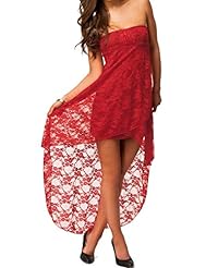 Sexy Strapless Sheer Lace Fitted Bandeau Neck Polyester/Spandex Evening Dress 