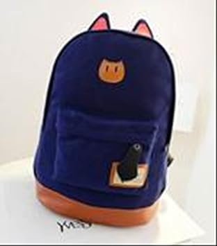 【クリックで詳細表示】【取得NG】【On Dolce】 選べる11色 かわいい！！ 猫耳 リュック キャンバス 通学 デイリー 登山 アウトドア RYU001(ネイビー)： スポーツ＆アウトドア