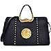 Dasein Faux Buffalo Leather Studded Expandable Hinge Handle Satchel, Shoulder Bag, Handbag, Tablet Bag, iPad Bag