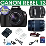 CANON REBEL T3 DIGITAL CAMERA BODY + CANON 18-55 IS LENS + CANON 75-300 ZOOM LENS + 8GB MEMORY CARD + HOLSTER CASE + EXTRA BATTERY + 6 PIECE STARTER KIT + 3 YEAR CELLTIME WARRANTY