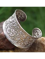 Sterling silver cuff bracelet, Eastern Blossoms - Hand Made Floral Sterling Silver Cuff Bracelet