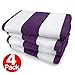 Kaufman- Purple Cabana Stripe, Large Beach and Pool Towel Set of 4. 100% Cotton Maximum Absorbency and Softness