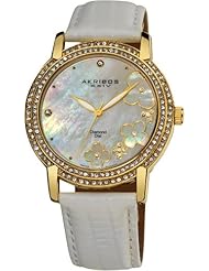 Akribos XXIV Womens AK580YG Lady Diamond Swiss Quartz Diamond Dial Leather Strap Watch