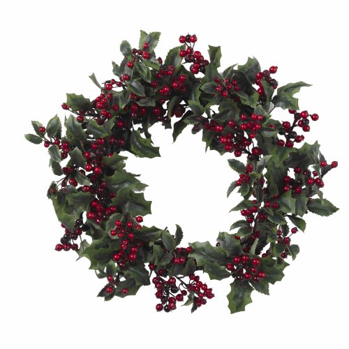 Nearly Natural 4921 Holly Berry Wreath, 24-Inch, Red/Green