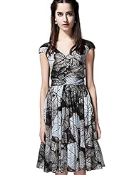 V-neck Draped Crinkled Vintage Pleated Plunging Neck Silk Two-Toned Shift Knee Length  Dress