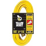 Yellow Jacket 2884 12/3 Heavy-Duty 15-Amp SJTW Contractor Extension Cord with Lighted Ends, 50-Feet