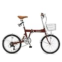 B-GROW Heaven's カギ/カゴ/ライト付20インチ折畳み自転車 シマノ6段変速ヘブンズ レッド BF-K206-RD