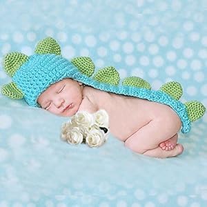 Jastore® Infant Costume Photography Blue Dinosaur Hat Set Handmade Knit Crochet