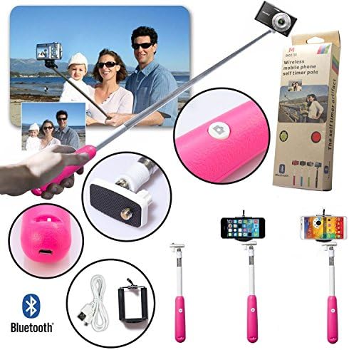 39 Inch Bluetooth Selfie Shutter Monopod Stick Self Portrait for iOS, Android Pink