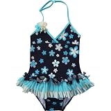 Isobella & Cloe Swimwear. One piece girl's bathingsuit Tahiti. Black. (4T-8)