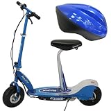 Razor E300S Seated Electric Scooter with Razor V10 Youth Helmet Blue