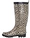 Capelli New York Shiny Baby Leopard Printed Ladies Tall Sporty Rubber Rain Boot Black Combo Combo 10