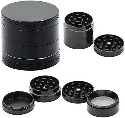 Hamuty Tobacco Grinder 4 Piece,Hand Muller 40mm x 35mm Smoke Herbal Herb Crusher 4 Layers Alloy Metal (Black)