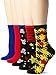Betsey Johnson Women's Sculls/Stars Patterned Crew Socks 5 Pack, Cherry, 9-11