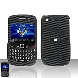 Black Carbon Fiber Rubberized Snap on Hard Skin Faceplate Cover Case for Blackberry Curve 8520 + Belt Clip