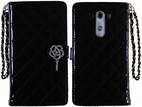[Black] iHand Diamond Quilted Fashion Wallet Case G3 with Bling Deco [Retail Package] for LG Optimus G3