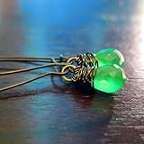 Green Chalcedony Uwea Wahi Earrings - stylish handmade wirewrap dangles in bronze