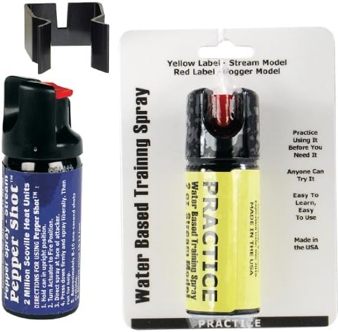 Pepper Shot 10% OC Pepper Spray 2 oz Bundle - 2 oz Stream Unit + 2 oz Stream Inert Unit - Lot of 2 pcs - Bonus FREE Wall Mount!