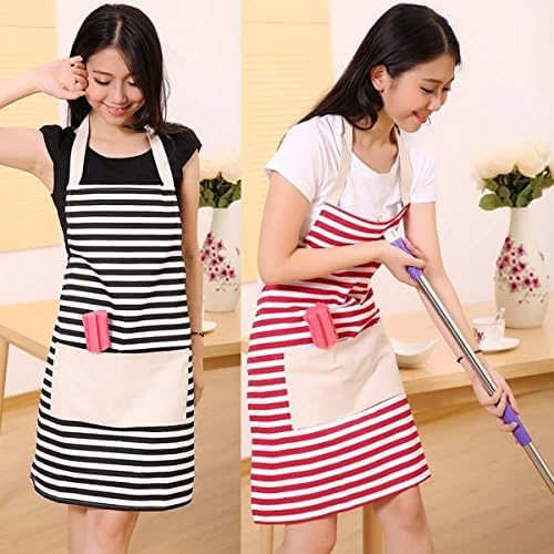 New Fashion Hot Selling Women Stripe Print Apron Kitchen Restaurant Bib Cooking Aprons with Pockets