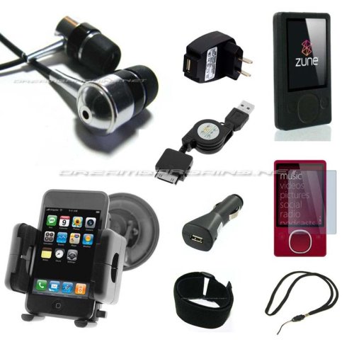Childrens Toyshop  Sporting Goods : DreamBargains Premium Zune 80GB 120GB Accessory Bundle Kit - Protective Silicone Sleeve - Black + Screen Protector + Adjustable Armband + Retractable USB Charge and Sync Cable + USB Car Charger + USB Travel / Home Charger + Durable Metallic Sound Isolating In-Ear Earbud Earphones + Fully Adjustable Windshield Mount - Black