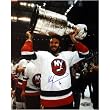 Ken Morrow Autographed With Stanley Cup Overhead 16x20 Photograph