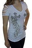 Bling Rhinestone Cross Fleur De Lis Wings Peekaboo Open Cold Shoulder New Top
