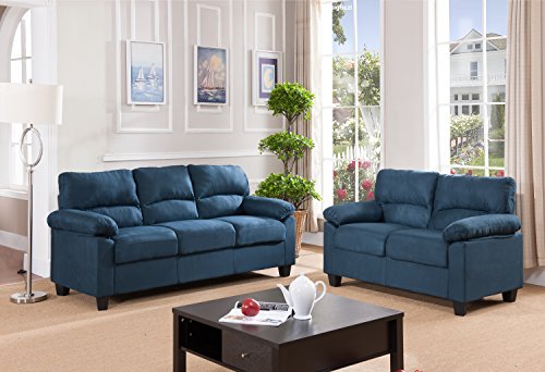 Kings Brand Furniture Blue Microfiber Living Room Set, Sofa & Loveseat