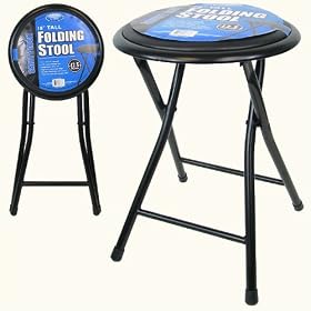 Trademark Home Collection Cushioned Folding Stool in Black - 18 Inches 