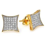 Best Price 18K Yellow Gold Plated Sterling Silver White Real Diamond Kite Shape Mens Hip Hop Iced Stud Earrings 1/3 CT (0.33 Carat, H-I color, I1-I2 clarity)