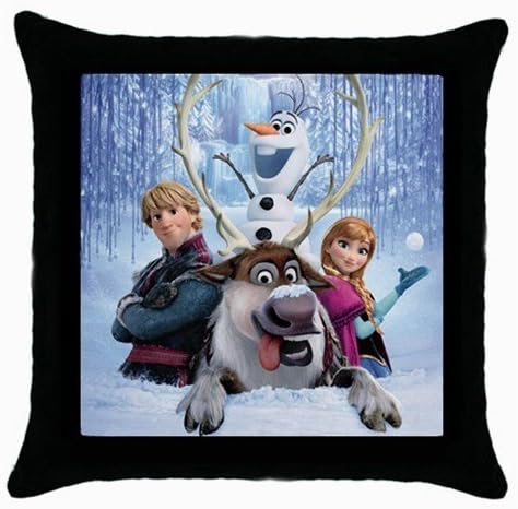 Frozen Kristoff Anna Princess Olaf Snowman Sven Reindeer Disney Cartoon Movie Covers with Zippered Pillow Cases Pillowcase 18x18 Inches for Living Room or Kids Boys Girls Bedroom Decoration, Black Color