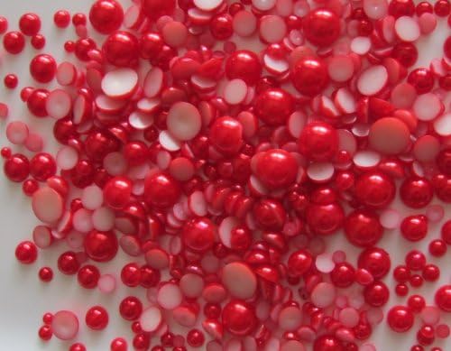 Assorted Mixed Sizes 500pcs Flat Back Pearl Cabochon (Red)