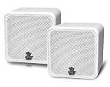 Pyle Home PCB4WT 4-Inch 200-Watt Mini Cube Bookshelf Speaker (White) (Pair)